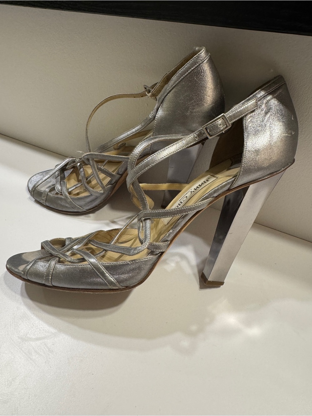 Jimmy Choo Metallic Silver Strappy High Heel Sandals - Picture 3 of 7